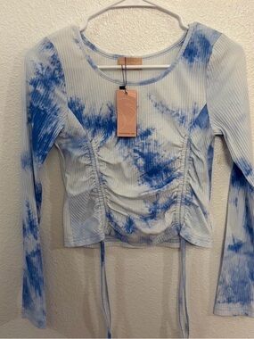 blue tie dye long sleeve top